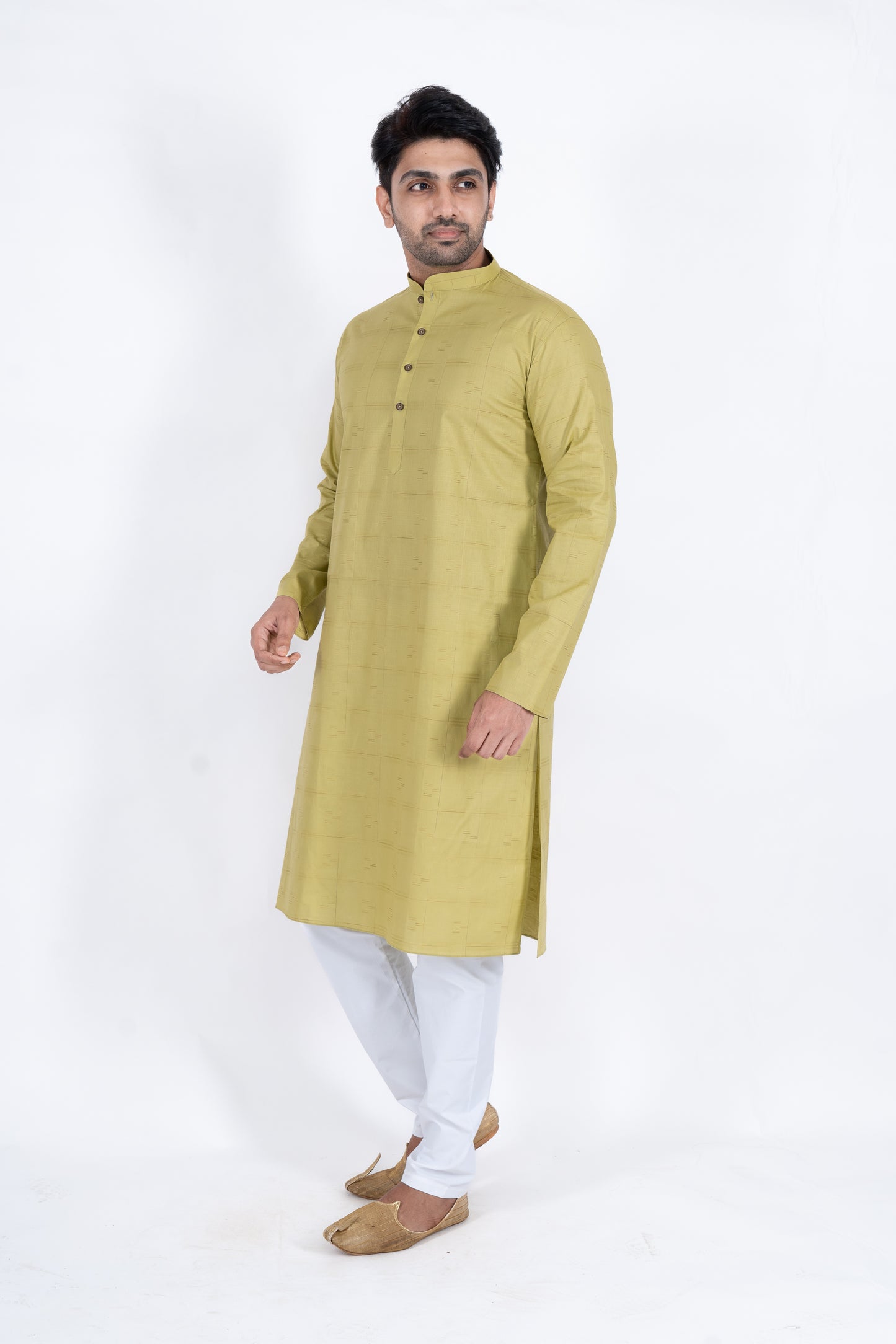 Textured Cotton Kurta - Olive