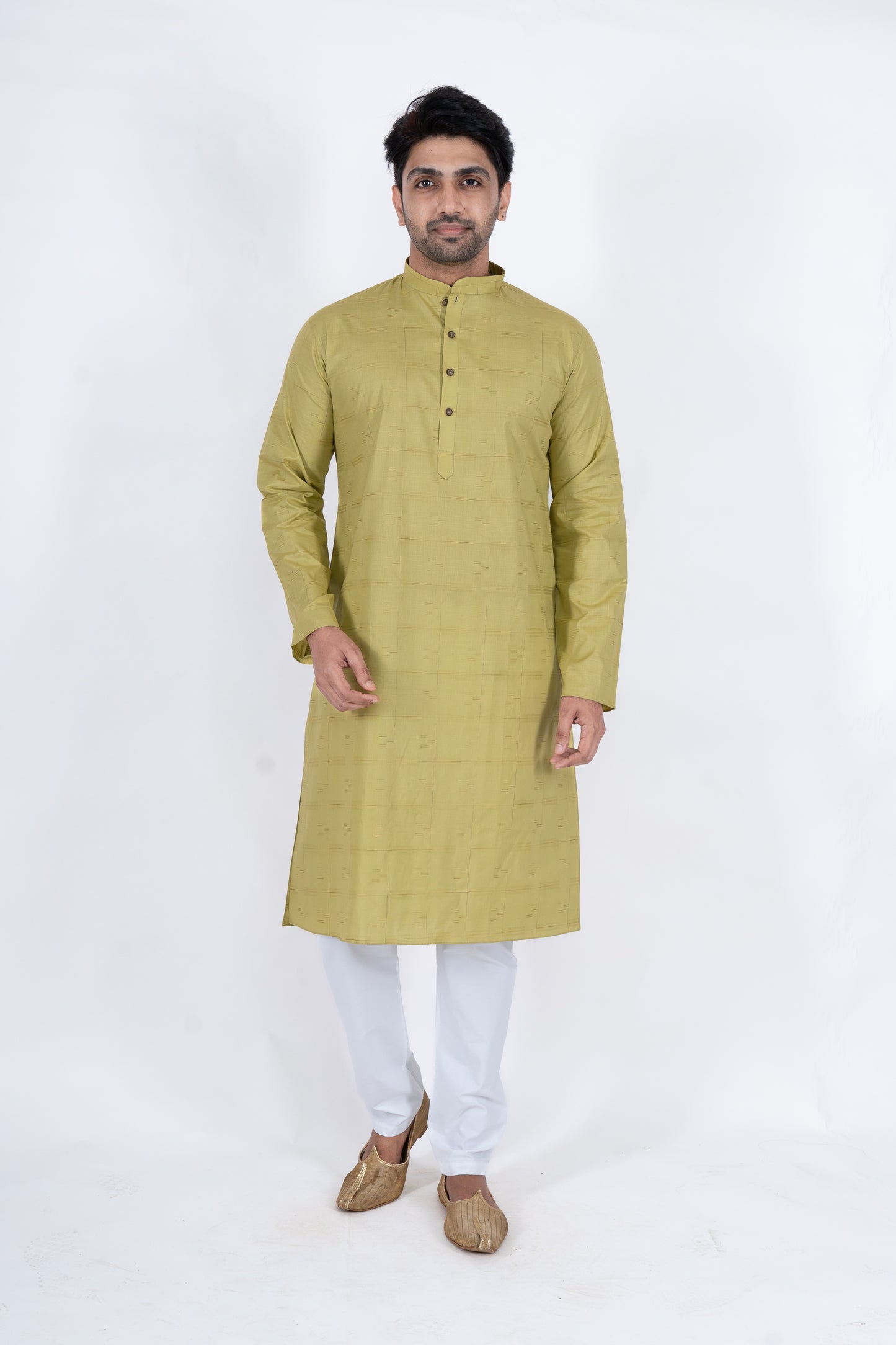 Textured Cotton Kurta - Olive