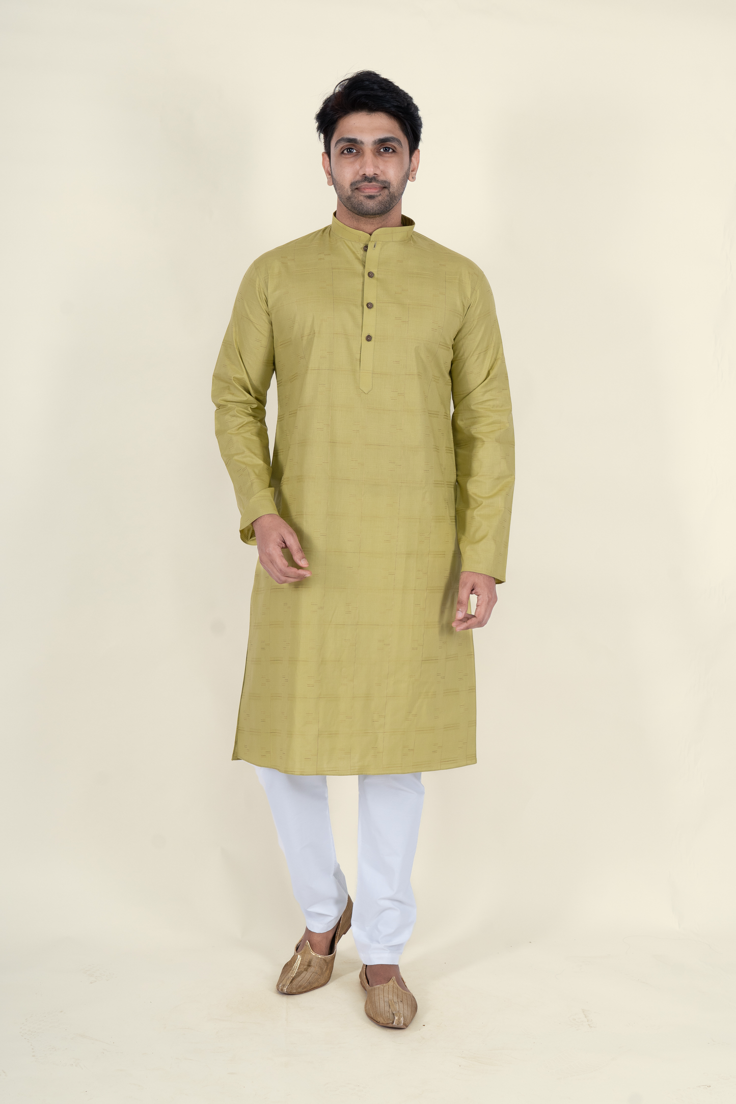 Textured Cotton Kurta - Olive