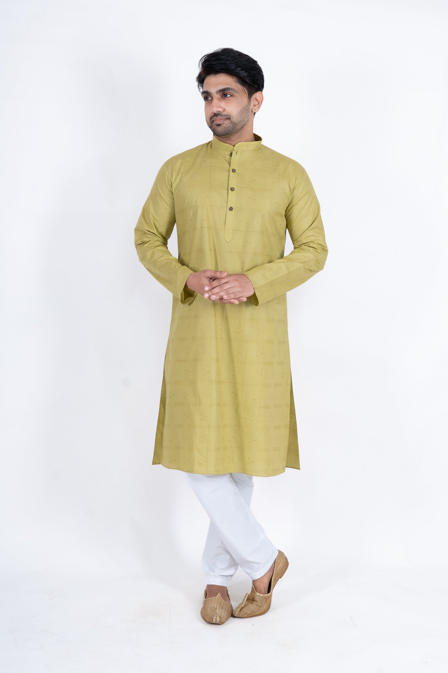 Textured Cotton Kurta - Olive