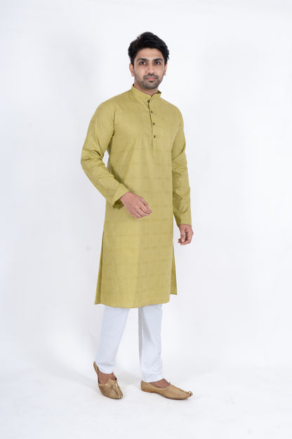 Textured Cotton Kurta - Olive