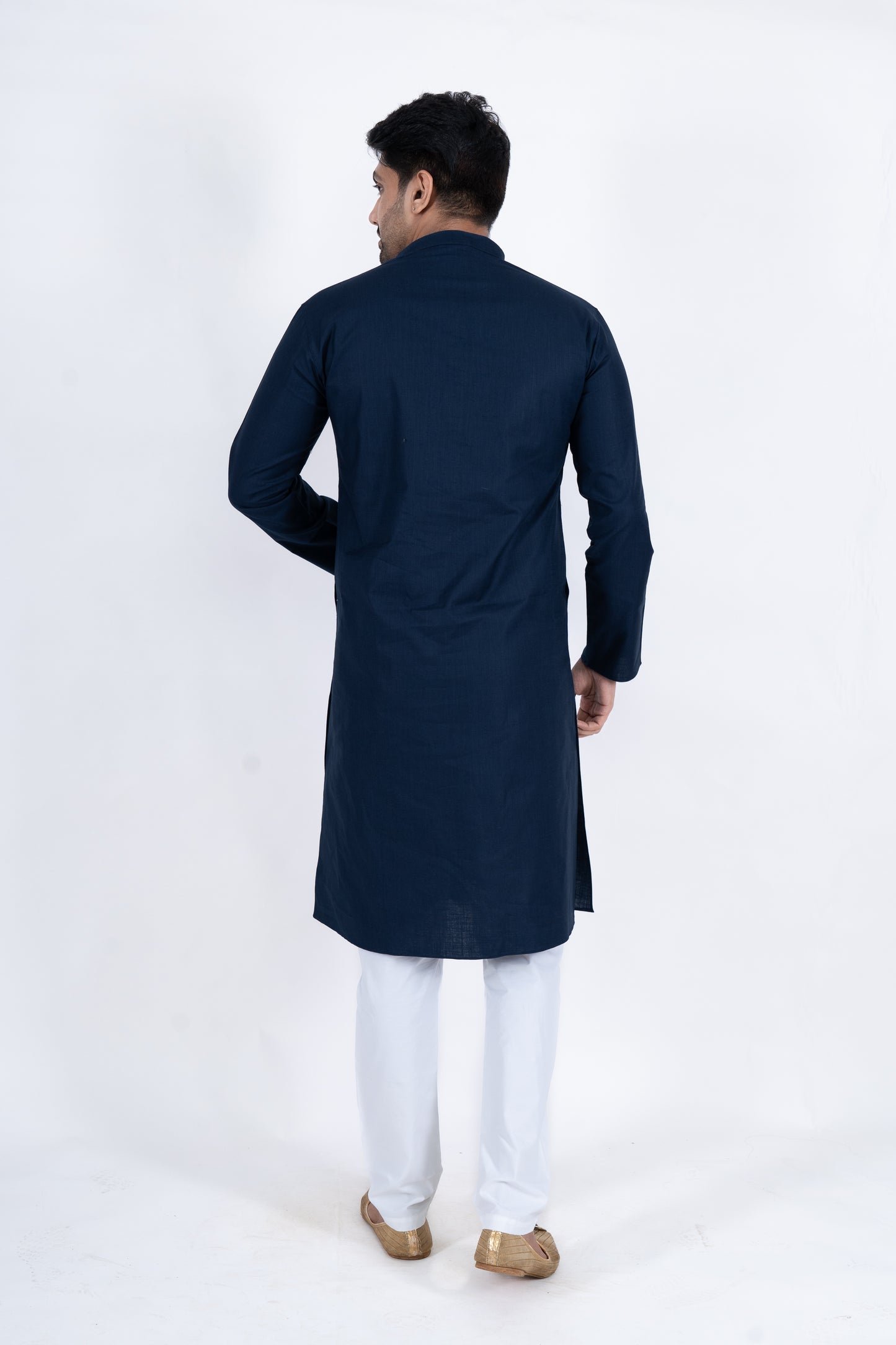 Textured Cotton Kurta - Navy