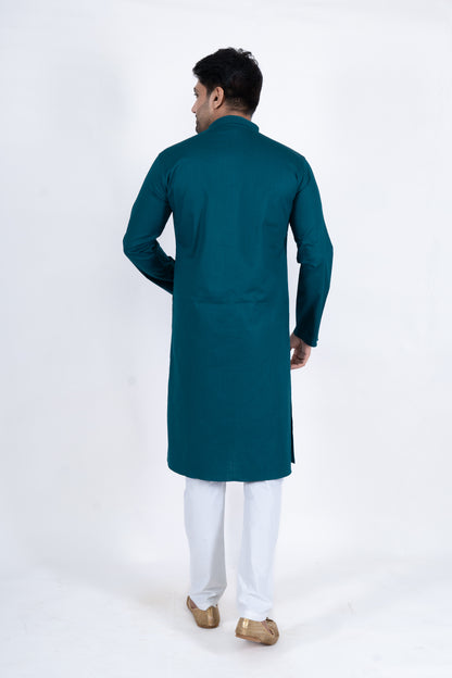 Textured Cotton Kurta - Sea Green