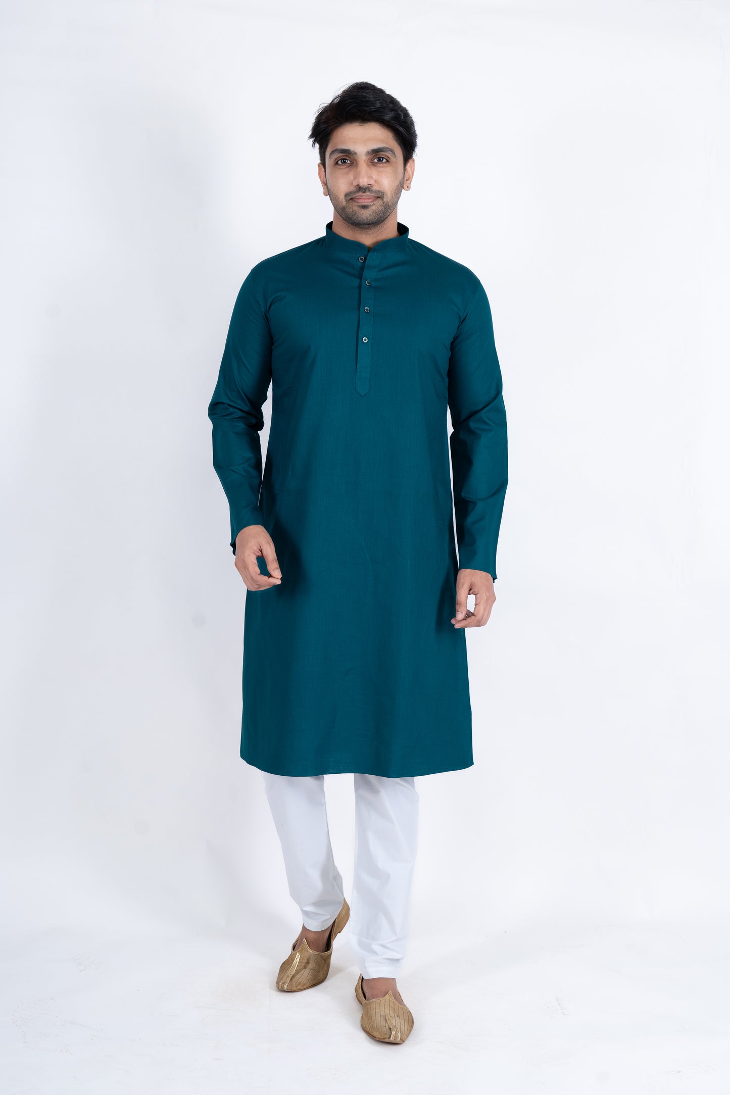 Textured Cotton Kurta - Sea Green