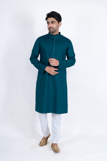 Textured Cotton Kurta - Sea Green