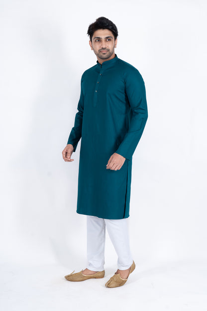 Textured Cotton Kurta - Sea Green