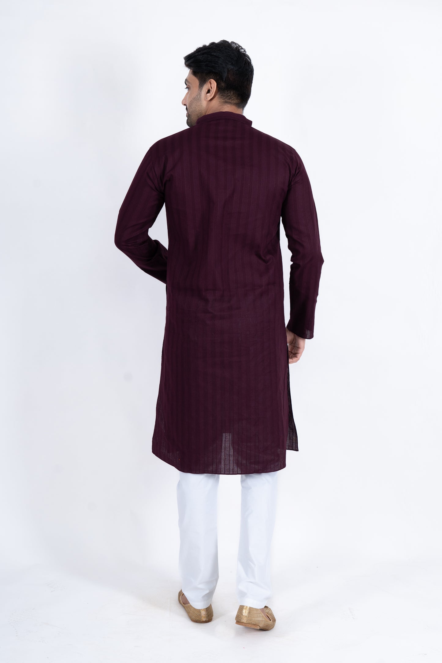 Textured Cotton Kurta - Maroon