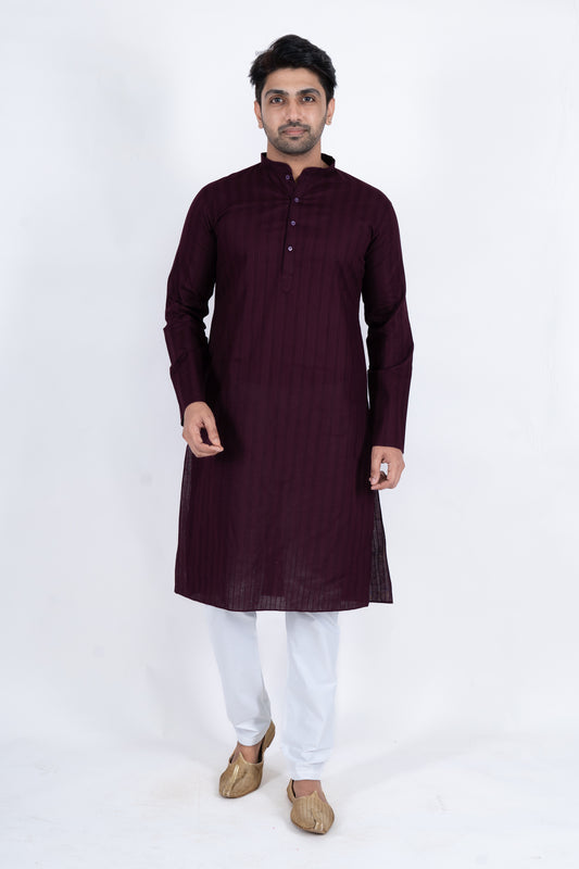 Textured Cotton Kurta - Maroon