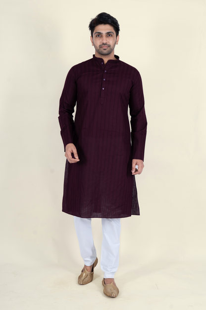 Textured Cotton Kurta - Maroon