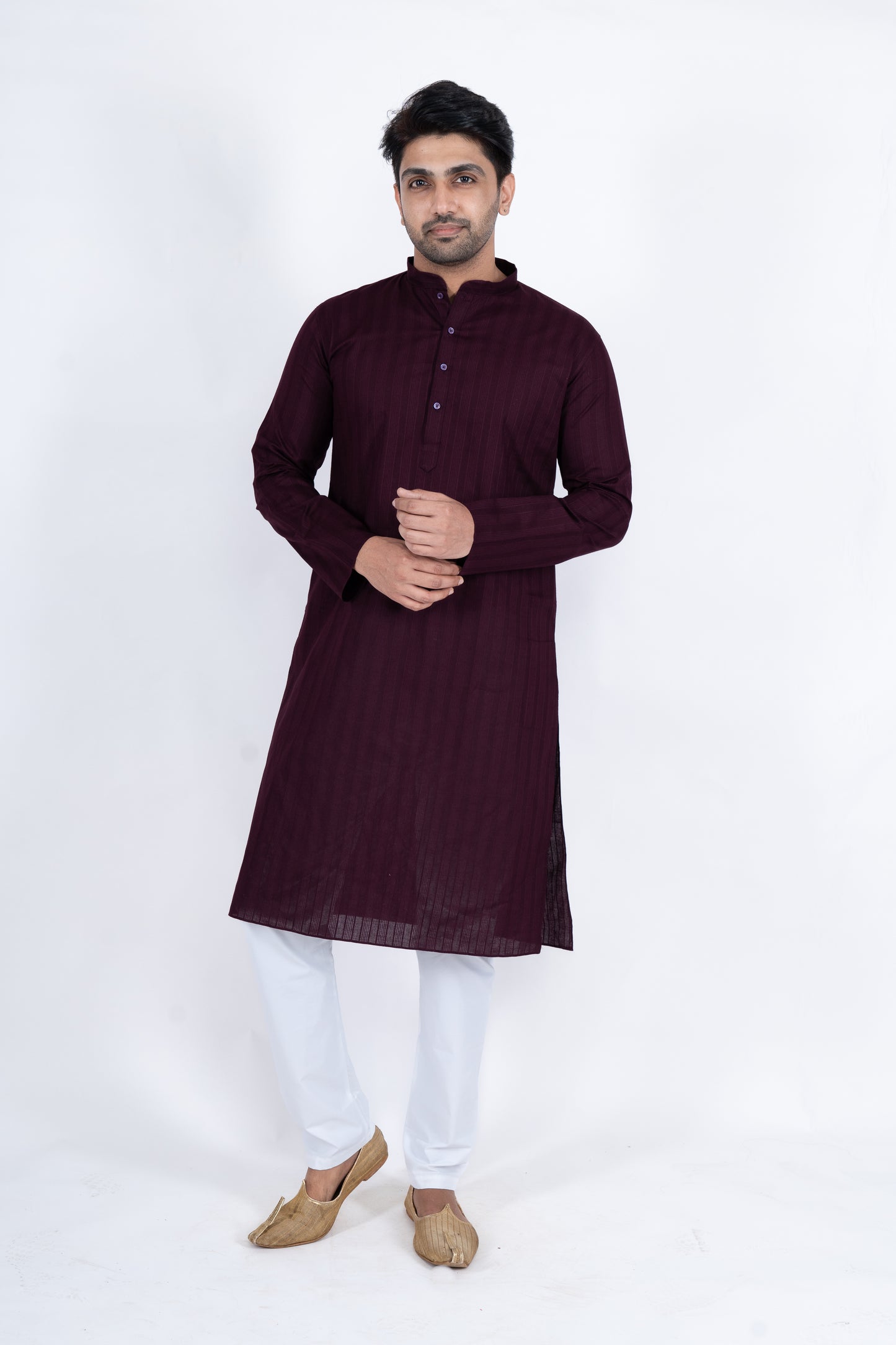 Textured Cotton Kurta - Maroon