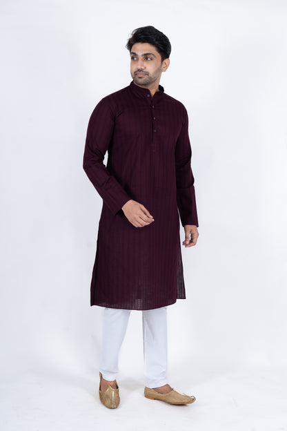 Textured Cotton Kurta - Maroon