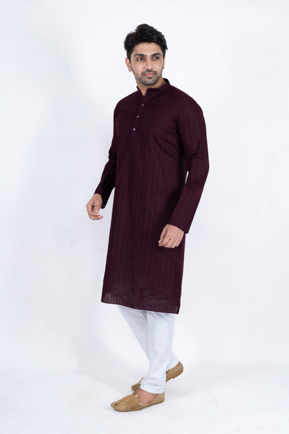 Textured Cotton Kurta - Maroon