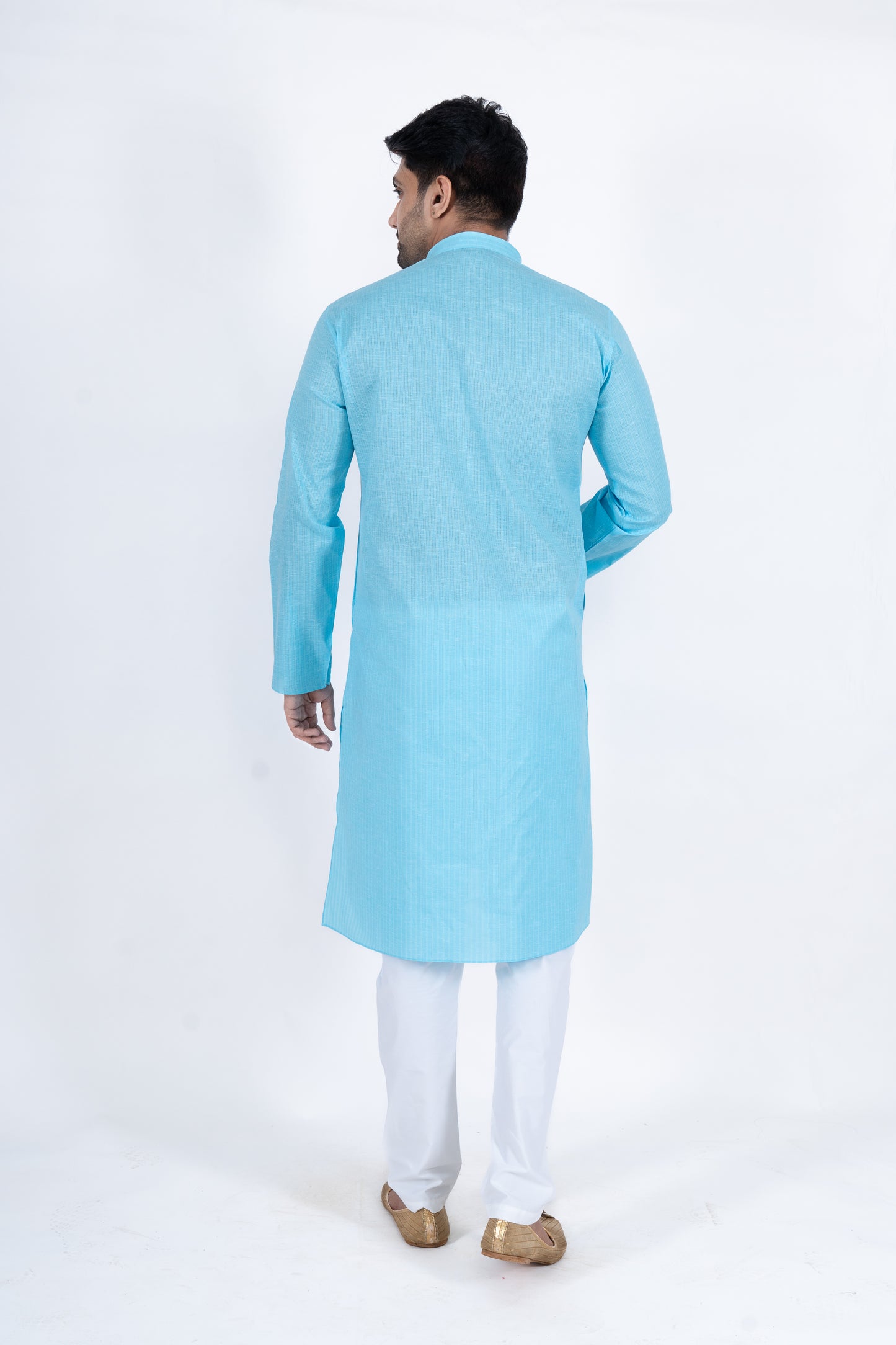 Textured Cotton Kurta - Sky Blue