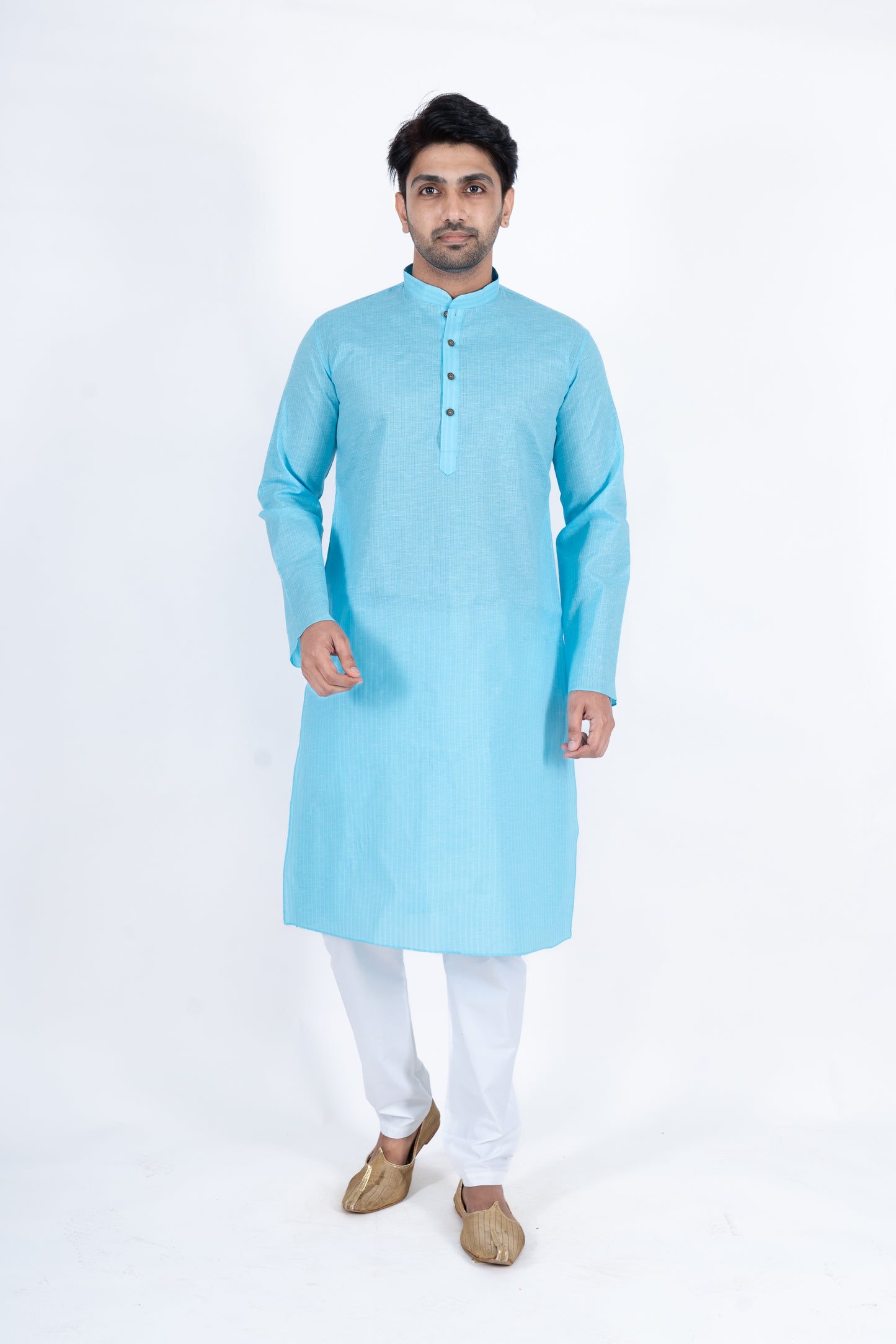 Textured Cotton Kurta - Sky Blue