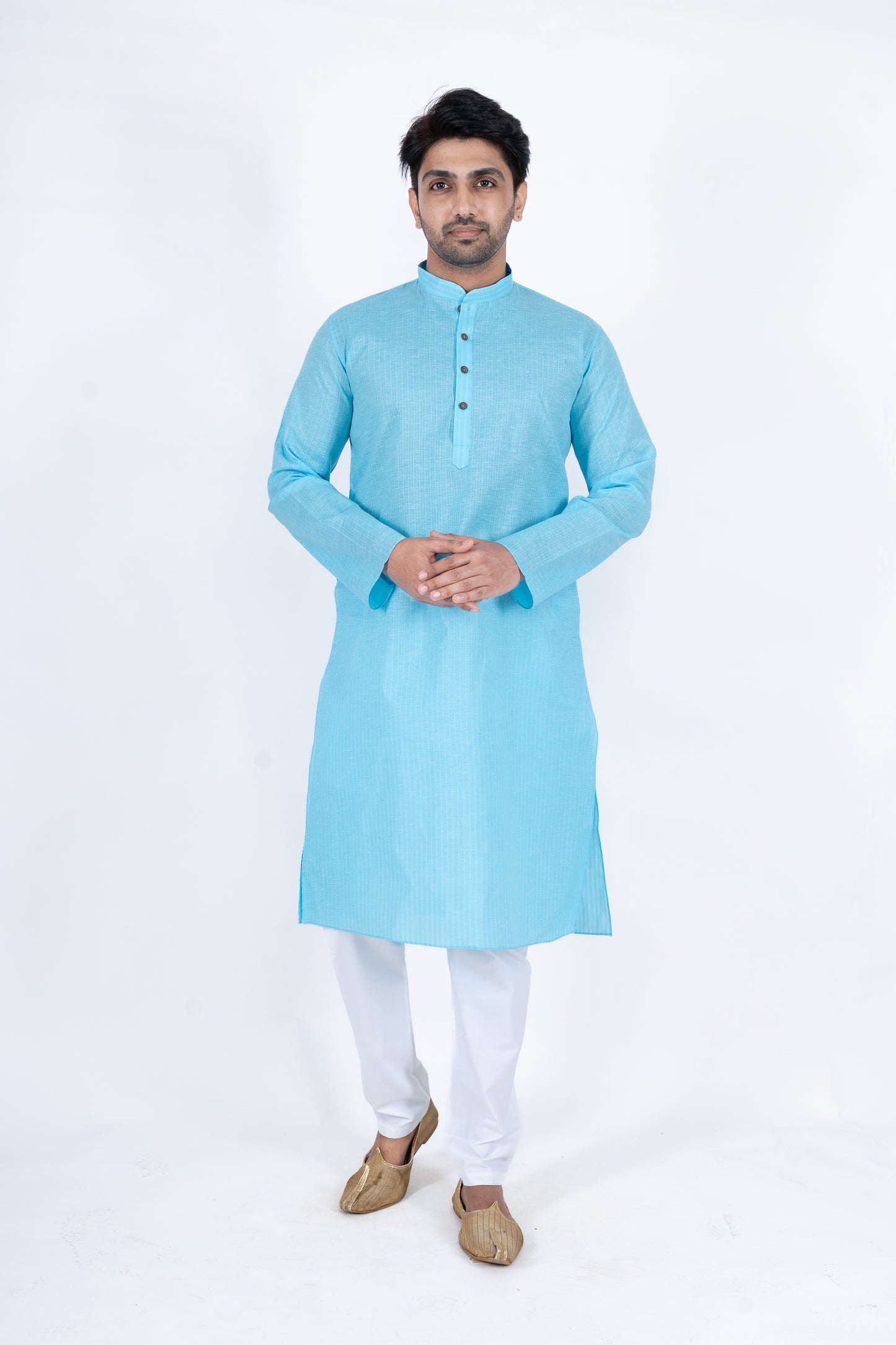 Textured Cotton Kurta - Sky Blue