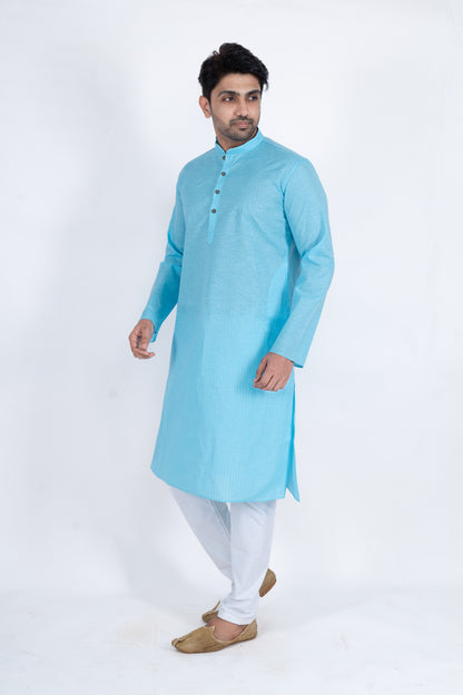 Textured Cotton Kurta - Sky Blue