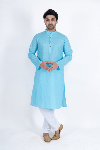 Textured Cotton Kurta - Sky Blue